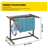 Pool Towel Rack, 5 Bar, Brown, Freestanding Outdoor PVC T-Shape Poolside Storage Organizer, Include 8 Towel Clips, Mesh Bag, Hook, Also Stores Floats and Paddles, for Beach, Swimming Pool, Home